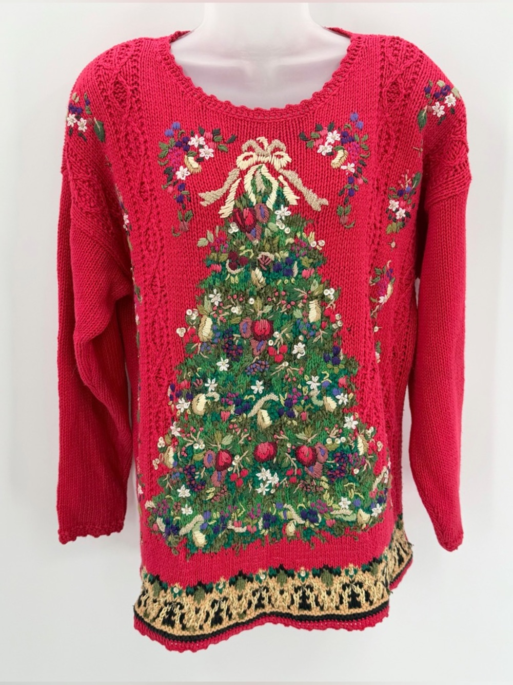 VTG Croft & Barrow Sweater Women’s XL Red Ugly Christmas Tree Cotton Blend READ